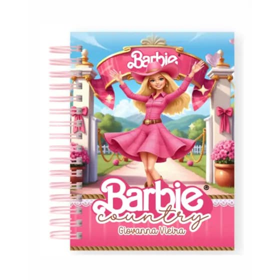 Caderno Universitário Barbie Coutry Personalizado Com Nome Escolar Volta as Aulas Espiral Capa Dura
