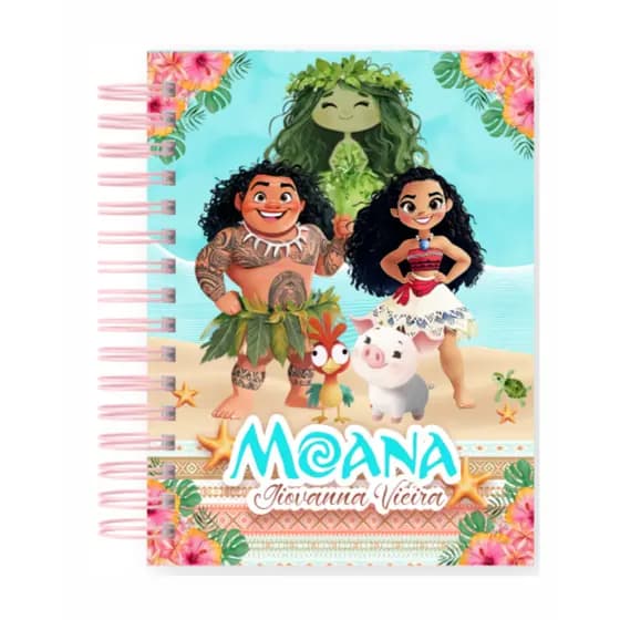 Caderno Universitário Moana Personalizado Com Nome Escolar Volta as Aulas Espiral Capa Dura