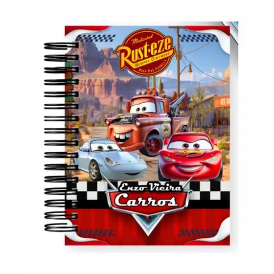 Caderno Universitário Carros Personalizado Com Nome Escolar Volta as Aulas Espiral Capa Dura
