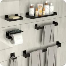 Kit Acessórios Para Banheiro Preto Fosco 6 Peças ELG
