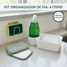 Porta Detergente Esponja Sabão Organizador de Pia Cozinha Kit Porta Detergente Suporte 2 Panos Limpeza de Pia