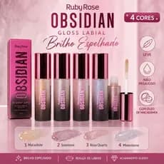 Gloss Labial Ruby Rose Obsidian Glossy Lips Efeito Espelhado Glitter Hidratante Lábios Brilhantes