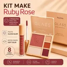 Kit Maquiagem Completa Presente Ruby Rose Paleta Glass Glam + Batom Blush Iluminador Sombras Glow