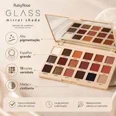 Paleta Ruby Rose Glass Mirror Shade 18 Cores Nude Sombras Pigmentadas Profissional