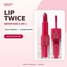 Ruby Rose Lip Twice Batom 2 em 1 Líquido Matte e Cremoso Duo Longa Duração Cor Intensa Original
