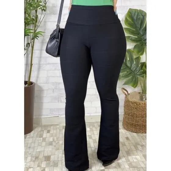 Calça Bandagem Boca de Sino Preta Legging Bailarina Estilosa Flare SEM Transparência