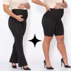 KIT 2 Peças Calça Flare Gestante + Bermuda Short Maternidade Pretas Super Zero Transparencia