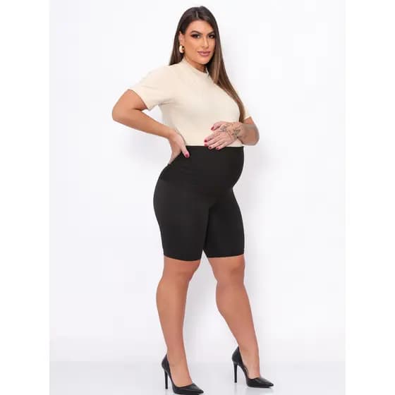 Grávida Bermuda Gestante Short Maternidade Cos Alto Suporte para Barriga Com forro BLACKOUT