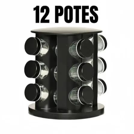 Porta Tempero Condimento 12 Potes Frascos Giratório Brinde Caneta e Etiqueta Decoração
