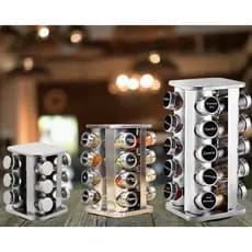 Porta Temperos Condimento Redondo Quadrado Giratório Potes Frascos Vidros Inox Caneta Etiqueta