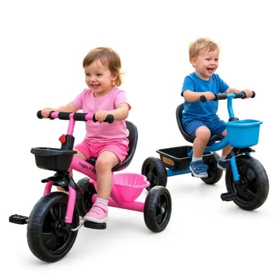 Triciclo Infantil 3 Rodas com Pedal e 2 Cestas Bicicleta Andador Resistente Menino Menina Até 35kg