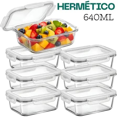 Conjunto Premium 10 Potes de Vidros Herméticos 640ml Resistentes, Vedação Total e Alta Durabilidade Premium