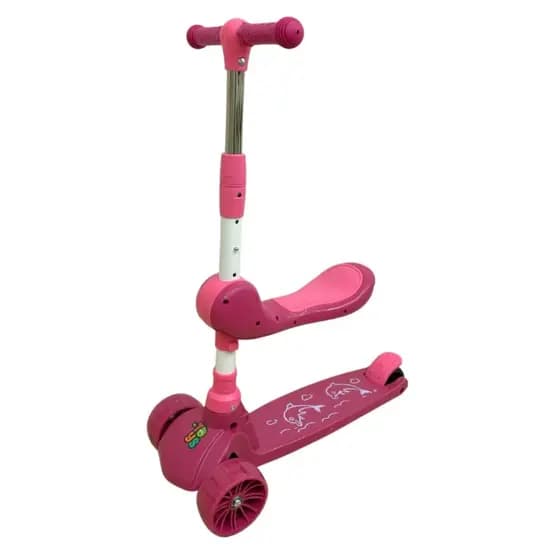 Patinete Infantil scooter dobrável com Led 3 rodas 2 em 1 até 60Kg Rosa