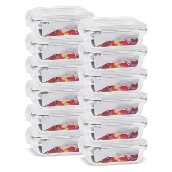 Kit Conjunto Potes Vidro Hermético Premium Mantimentos Marmita 640ml Fitness Retangular