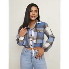 Camisa Xadrez Kaylane FEMININA LÃ BATIDA com bolsos e cordão Festa junina