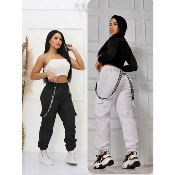 KIT 2 Calças Cargo Jogger Feminina Tactel Com suspensório e bolsos laterais