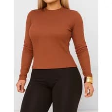 Blusa Blusinha Feminina ELI Manga Longa Malha Canelada RIBANA PREMIUM