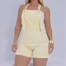 Jardineira MARIA Macaquinho Macacão Feminina tecido Linho Premium com ziper lateral e bolsos