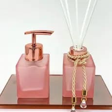 Kit Lavabo Banheiro Tampas  Rose Gold Vidro Cubo