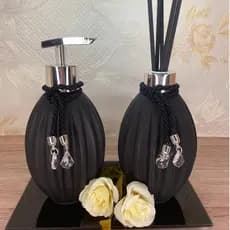 Kit LAVABO Banheiro Aromatizador Vidros Cacau Preto Fosco LUXUOSO