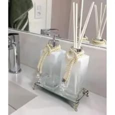Kit Lavabo - Square Retangular Branco Degradê + Varetas Fibra + Pingente Cristal Decorativo Bandeja Opcional
