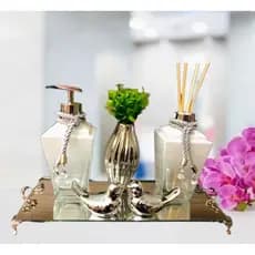 Kit Lavabo Prata Branco 6 Peças Difusor Sabonete Bandeja Opcional