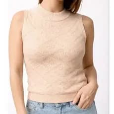 Blusa Tricot Feminina Regata Em MODAL com Textura Geométrica