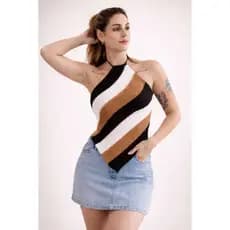 Blusa Feminina Em Modal Listrada Frente Unica Costas a Mostra Moda Verão