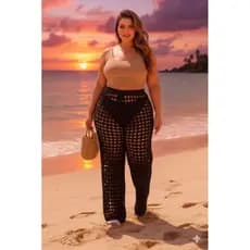 CALÇA RENDADA SAIDA DE PRAIA TRICOT VERAO PLUS SIZE MODA PRAIA