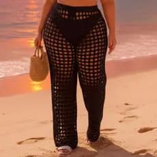 CALÇA RENDADA SAIDA DE PRAIA TRICOT VERAO PLUS SIZE LUXO