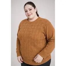 Blusa Tricô Feminina Plus Size Texturizada Manga Longa – Conforto e Estilo