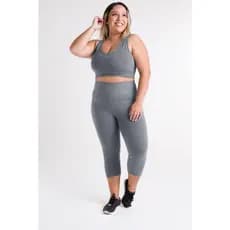 Conjunto Calça Legging Capri + Top Cropeed Plus Size Fitness Academia G1 G2 G3 G4