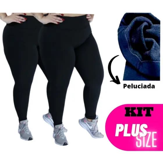 Kit 2 Calça Legging Flanelada Plus Size Grossa Forrada Peluciada Atacado