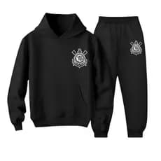 Conjunto Moletom Infantil Canguru Time Blusa Corinth Calça Frio Agasalho 2 ao 14