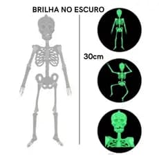 2 UNIDADES - ESQUELETO ARTICULADO CAVEIRA NEON 30CM BRILHA NO ESCURO FESTA HALLOWEEN DIA DAS Bruxas