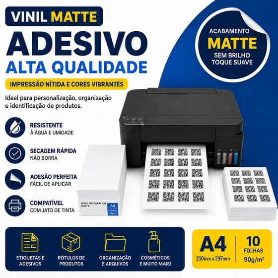 Adesivo Vinil A  Prova D'água Para Impressora Jato De Tinta Matte Fosco Pacote 10 Folhas