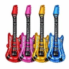 Kit Balão Metalizado Guitarra 80cm Festa Música Rock Anos 60 70 80 90 Com Chocalho