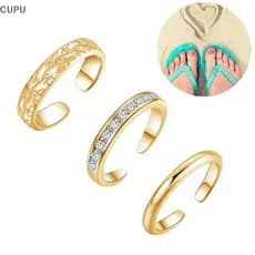 cu 3 Peças Conjunto De Anéis De Dedo Do Pé Para Mulheres 18K Ouro Plag Ajustável Simples Flor Praia Joias br