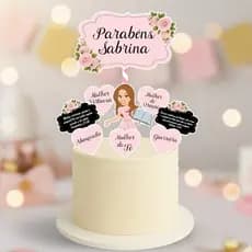 ENVIO RÁPIDO - Topo de Bolo Mulher Cristã - Topo de Bolo Personalizado - Topper de Bolo - Decoração
