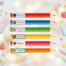 Kit 66 Etiqueta Escolar com Foto Personalizada - Etiqueta à Prova D'Água - Material Escolar - Vinil