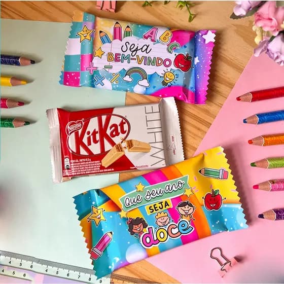 ENVIO RÁPIDO - Adesivo para Kit Kat - Embalagem Chocolate 41g - Embalagem para Chocolate Volta às Aulas