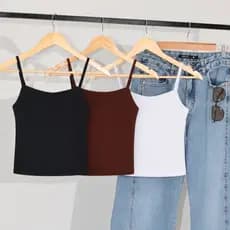 Kit 3 Cropped Feminino Regata Alcinha Suplex Premium Forro Duplo Sem Transparência Casual Verão