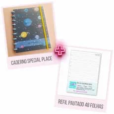 Kit Caderno Universitário 10 Matérias Special Place Planets + Refil de Caderno Universitário Pautado