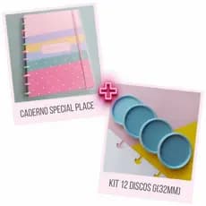 Kit Caderno Colegial  de 10 Matérias Special Place Color + 12 Unidades Disco 32mm Liso