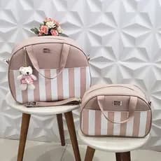 Kit Bolsas de Maternidade Listrada Larga 2 Peças Bolsa G Bolsa M Térmico Impermeável