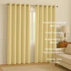 Cortina para sala quarto Tecido Micropercal 400 Fios Semi Blackout com Ilhós  Várias Cores