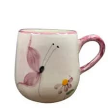 Caneca Média Rosa Borboleta Feito de Cerâmica 250ml Para Café