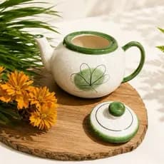 Bule Café Chá Verde Trevo Em Cerâmica Pintado Á Mão