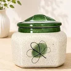 Saleiro Grande 1kg Verde com Trevo Pintado á Mão Feito em Cerâmica