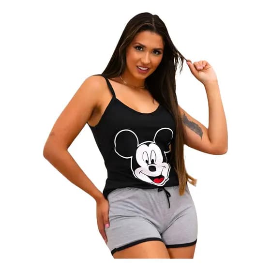 Pijama Feminino Adulto Baby Dool Regatinha Confortável Alça Fina Personagens Tamanhos P M G GG
